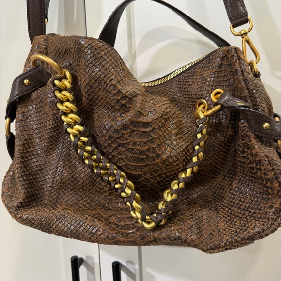 Michael Kors python snakeskin brown bag with gold details - Picture 2 of 7